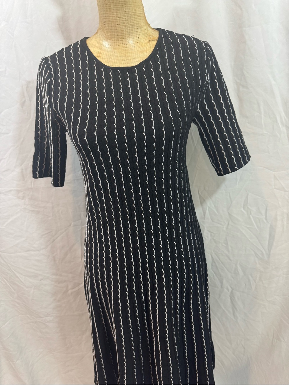 Armani Collezioni Black Midi Dress with White Scallop Stripes 6